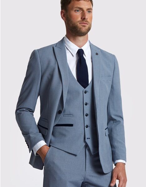 Marc Darcy Slim Fit Bromley Sky Blue Check Men's Suit Jacket