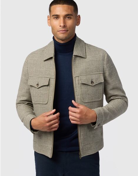 Melka Taupe Check Zip Front Jacket