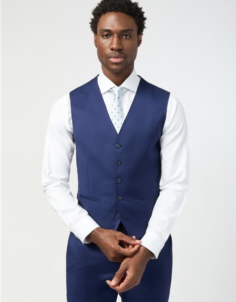 Alexandre Tailored Fit Italian Super 110's Blue Twill Waistcoat