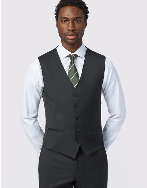 Alexandre Tailored Fit Italian Super 110's Black Twill Waistcoat