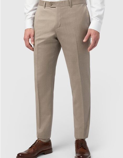 Alexandre Tailored Fit Italian Super 110's Stone Twill Men's Trousers, Beige