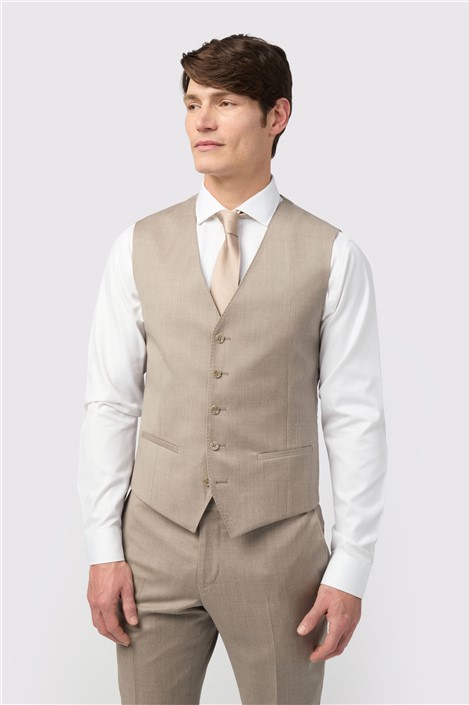 Alexandre Tailored Fit Italian Super 110's Stone Twill Waistcoat