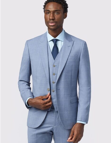 Alexandre Tailored Fit Italian Blue Windowpane Men's Suit Jacket