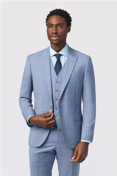 Alexandre Tailored Fit Italian Blue Windowpane Men's Suit Jacket