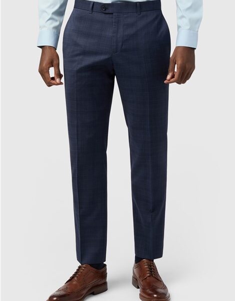 Alexandre Tailored Fit Italian Ink Check Men's Trousers, Navy