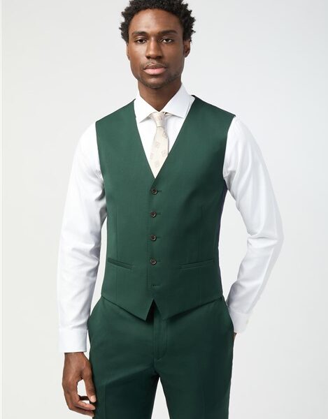 Alexandre Tailored Fit Italian Super 100'S Bottle Green Twill Waistcoat
