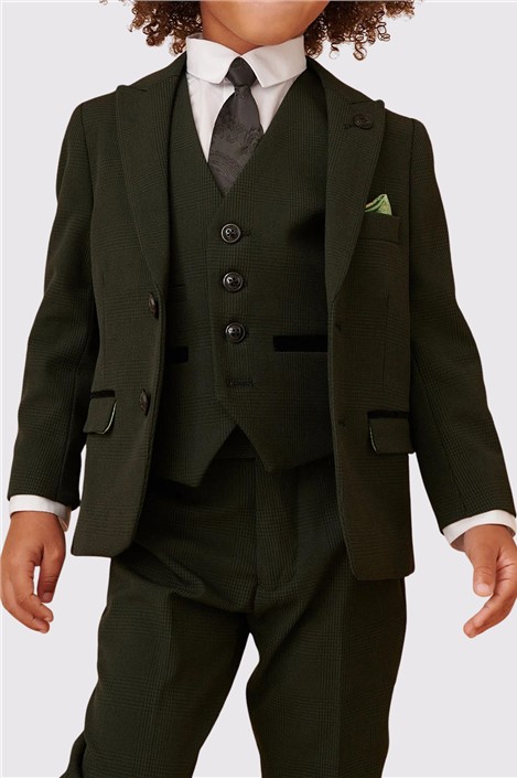 Marc Darcy Bromley Children's Olive Green Three Piece Men's Tailored Fit Suit Jacket for boys
