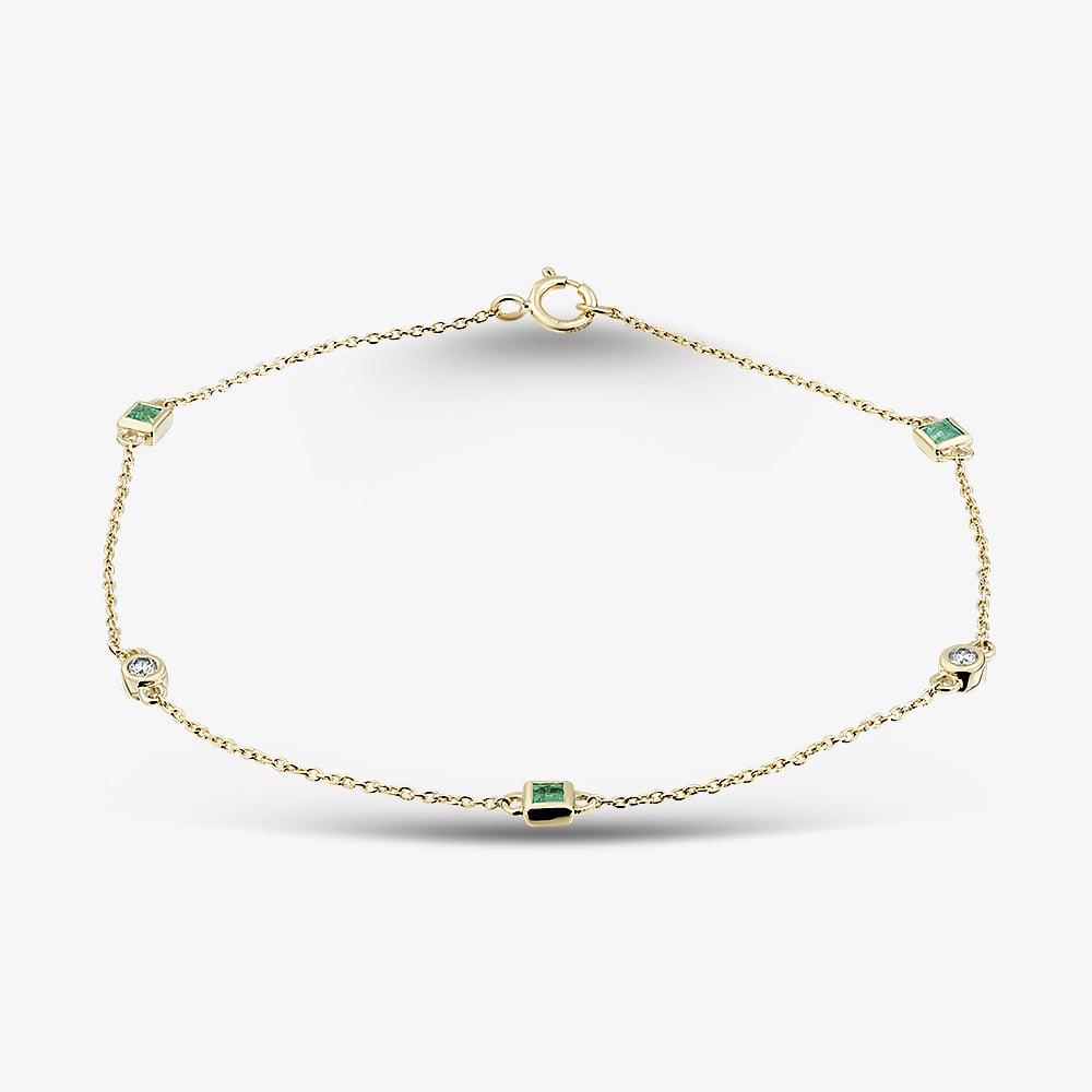 Gold Impression 9ct Yellow Gold Emerald & Diamond Chain Bracelet RJB04749-E