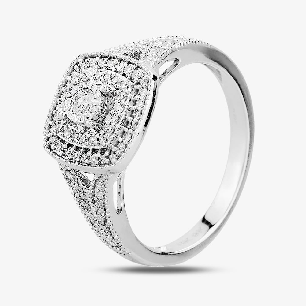 9ct White Gold 0.33ct Diamond Split Shouldered Cushion Cluster Ring THR23794-33 S
