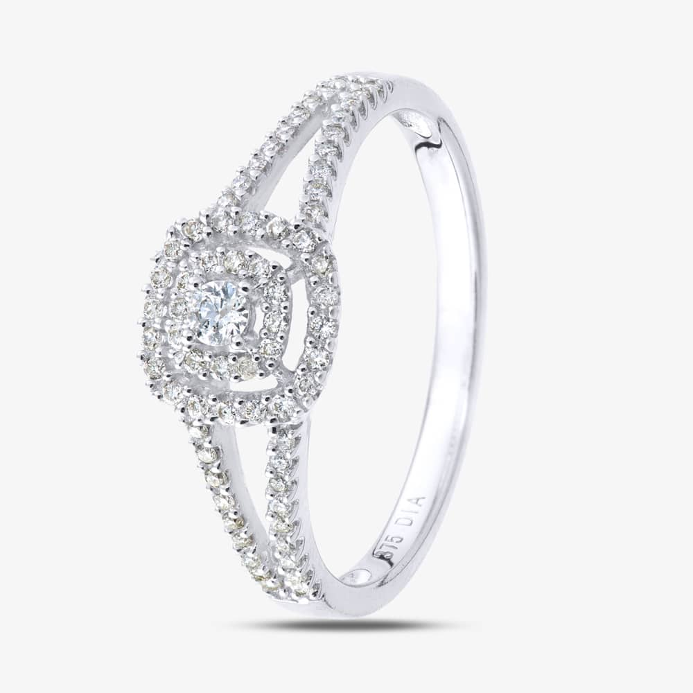 9ct White Gold 0.25ct Diamond Cluster Split Shoulder Ring PR12865W P