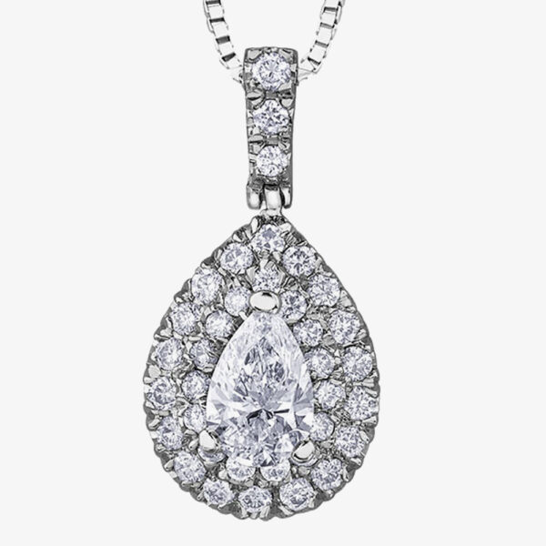 18ct White Gold 0.53ct Pear-cut Diamond Halo Cluster Pendant P3787W/53-18