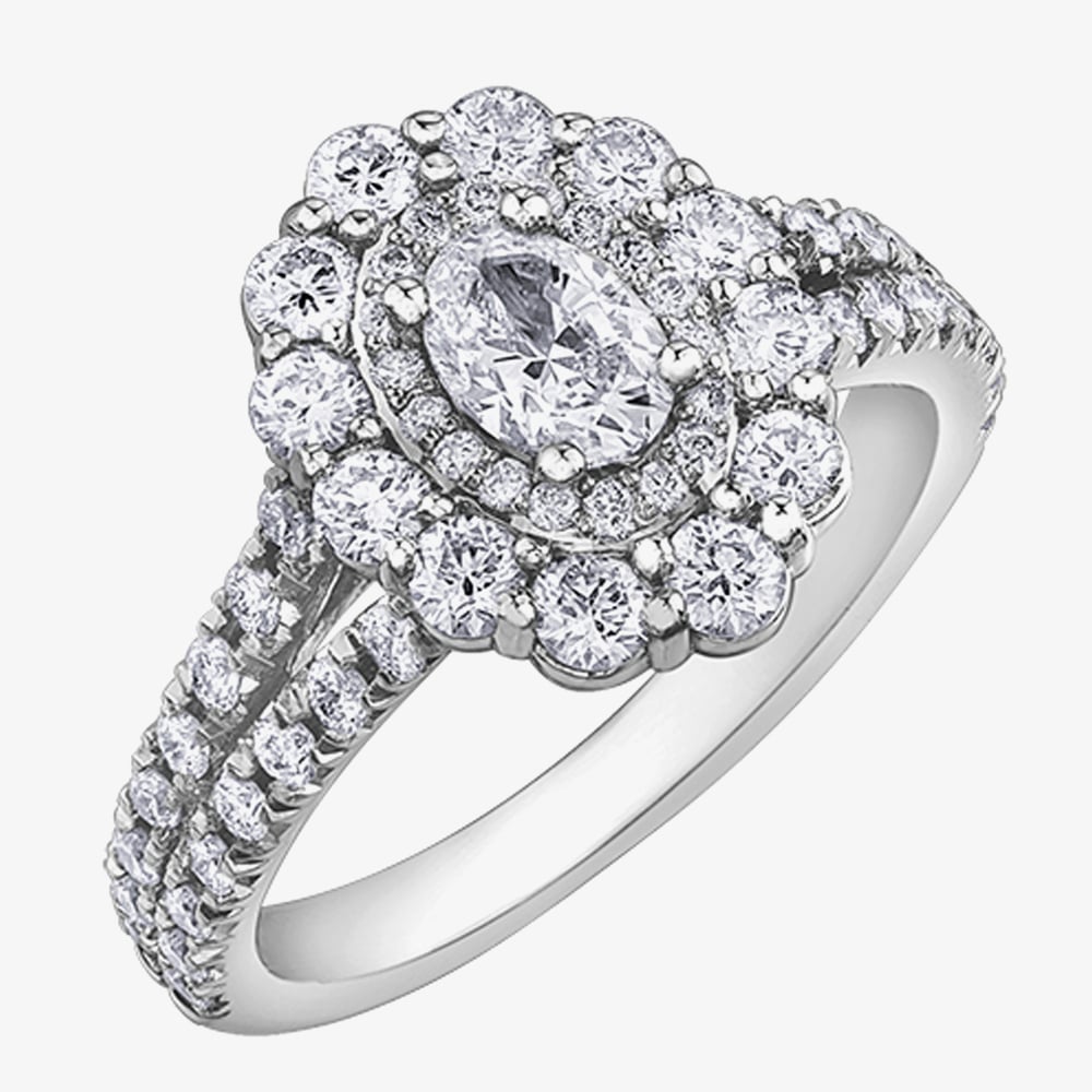 Platinum 1.50ct Multi-Cut Diamond Cluster Split Shoulders Ring 30696WG/150-18 O