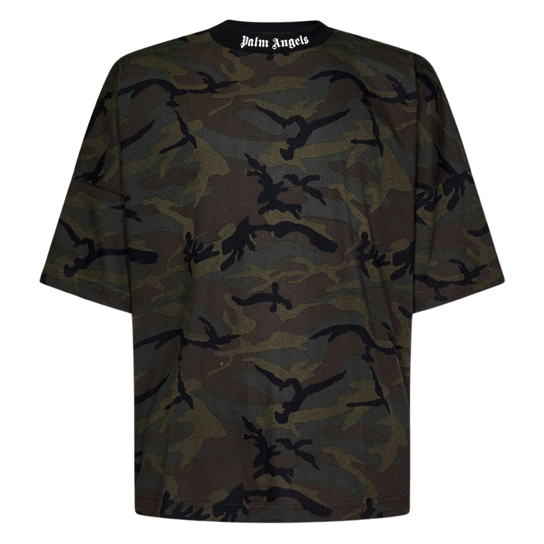 Palm Angels Mens Camo Classic Logo Oversize Tee Military - Green Cotton - Size X-Small