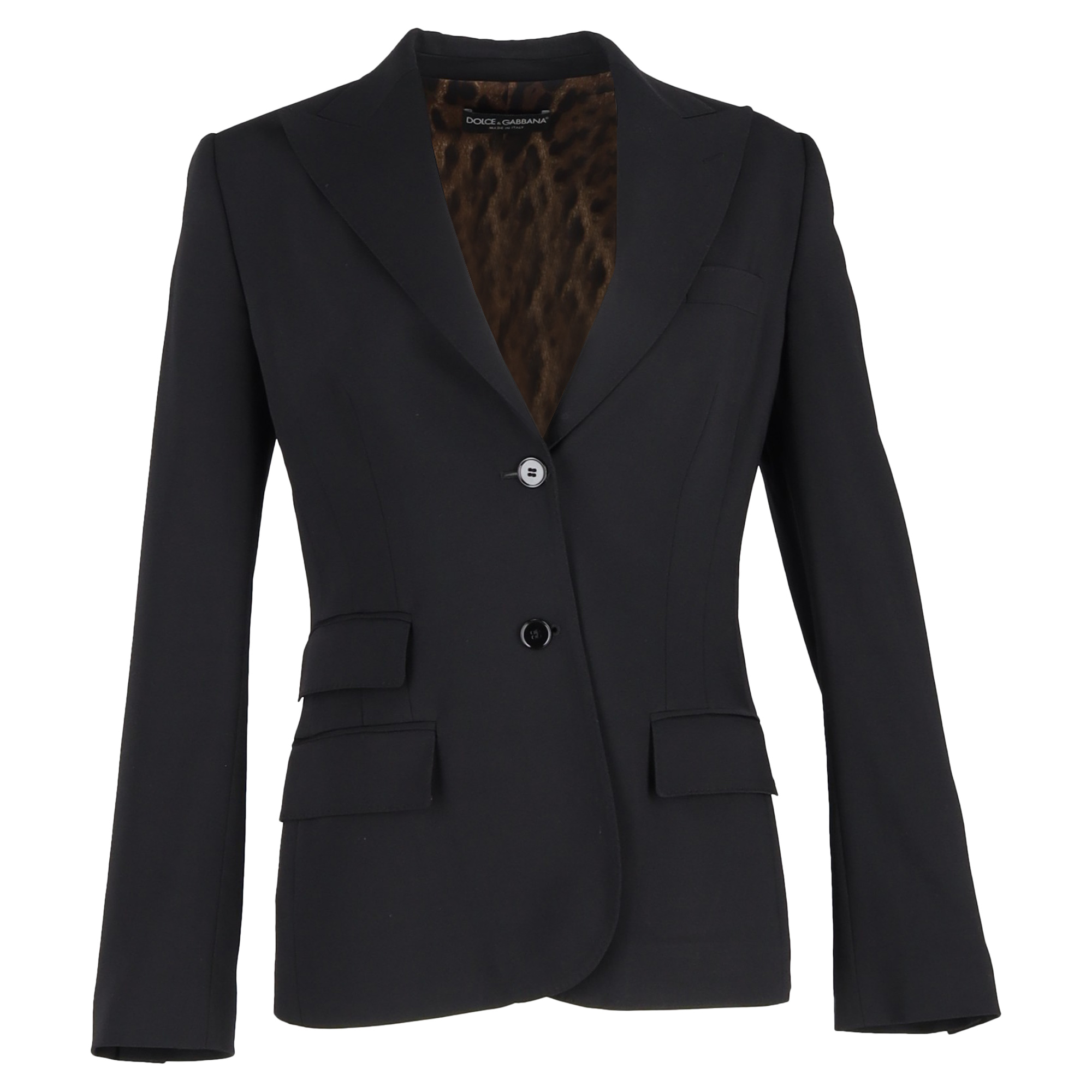 Dolce & Gabbana Pre-owned Womens & Gabardine Turlington Blazer in Black Virgin Wool - Size EU 46 (Womens)