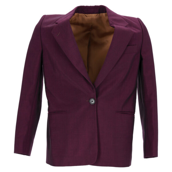 Acne Studios Pre-owned Womens Single-Breasted Blazer with Pockets in Burgundy Wool - Size EU 34 (Womens)