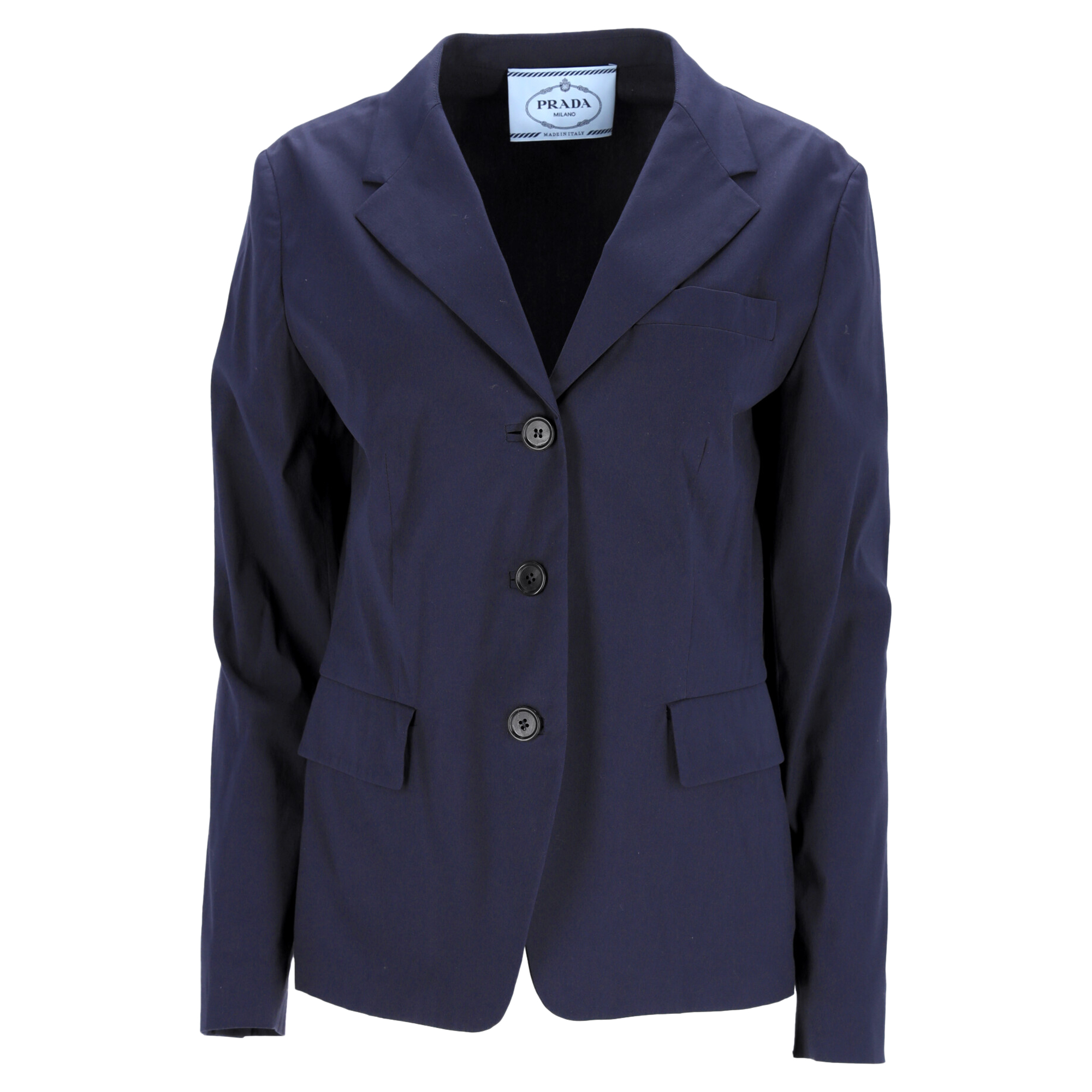 Prada Pre-owned Womens Single-Breasted Blazer in Navy Blue Cotton - Size EU 46 (Womens)
