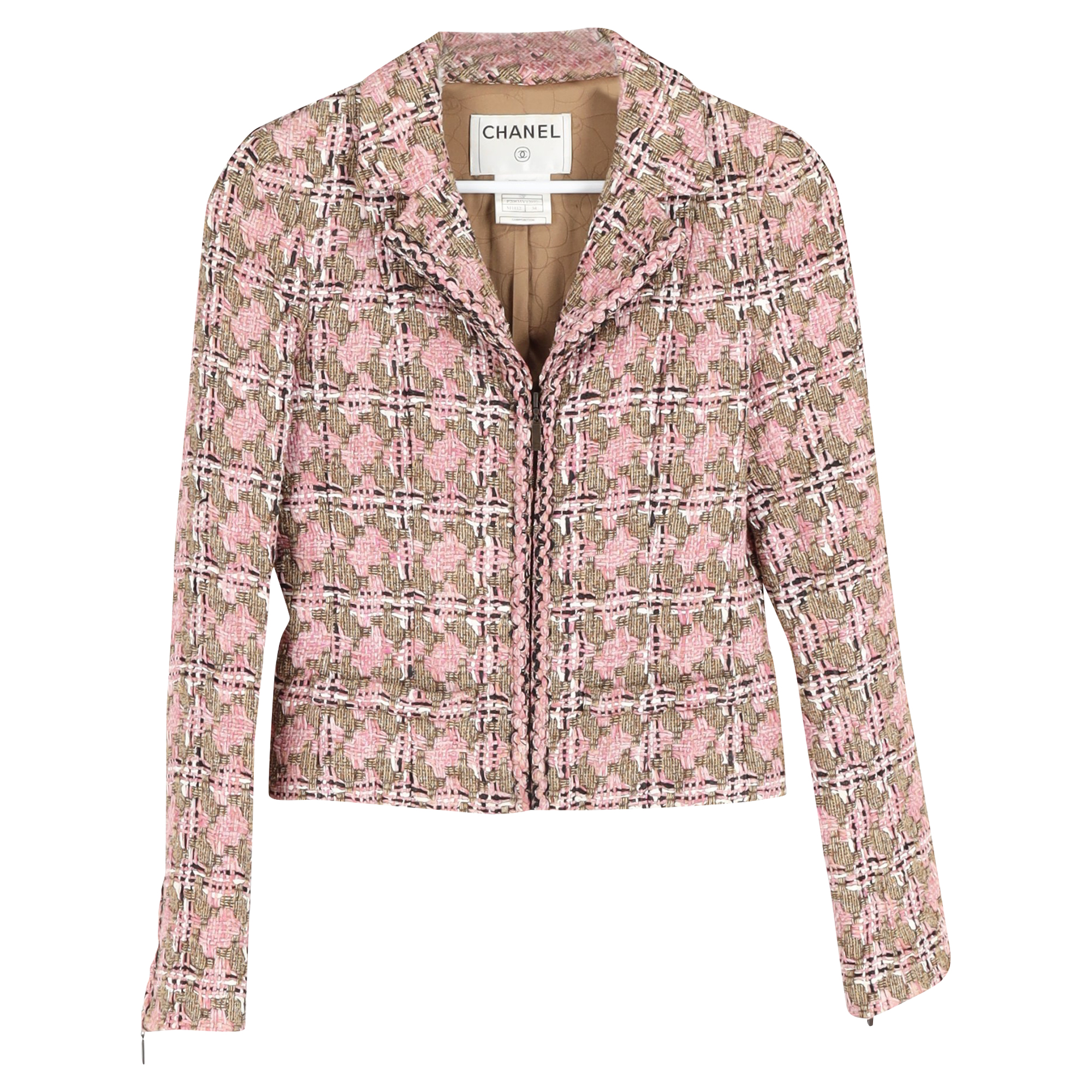 Chanel Pre-owned Womens Houndstooth Tweed Blazer in Pink Cotton - Multicolour - Size X-Small