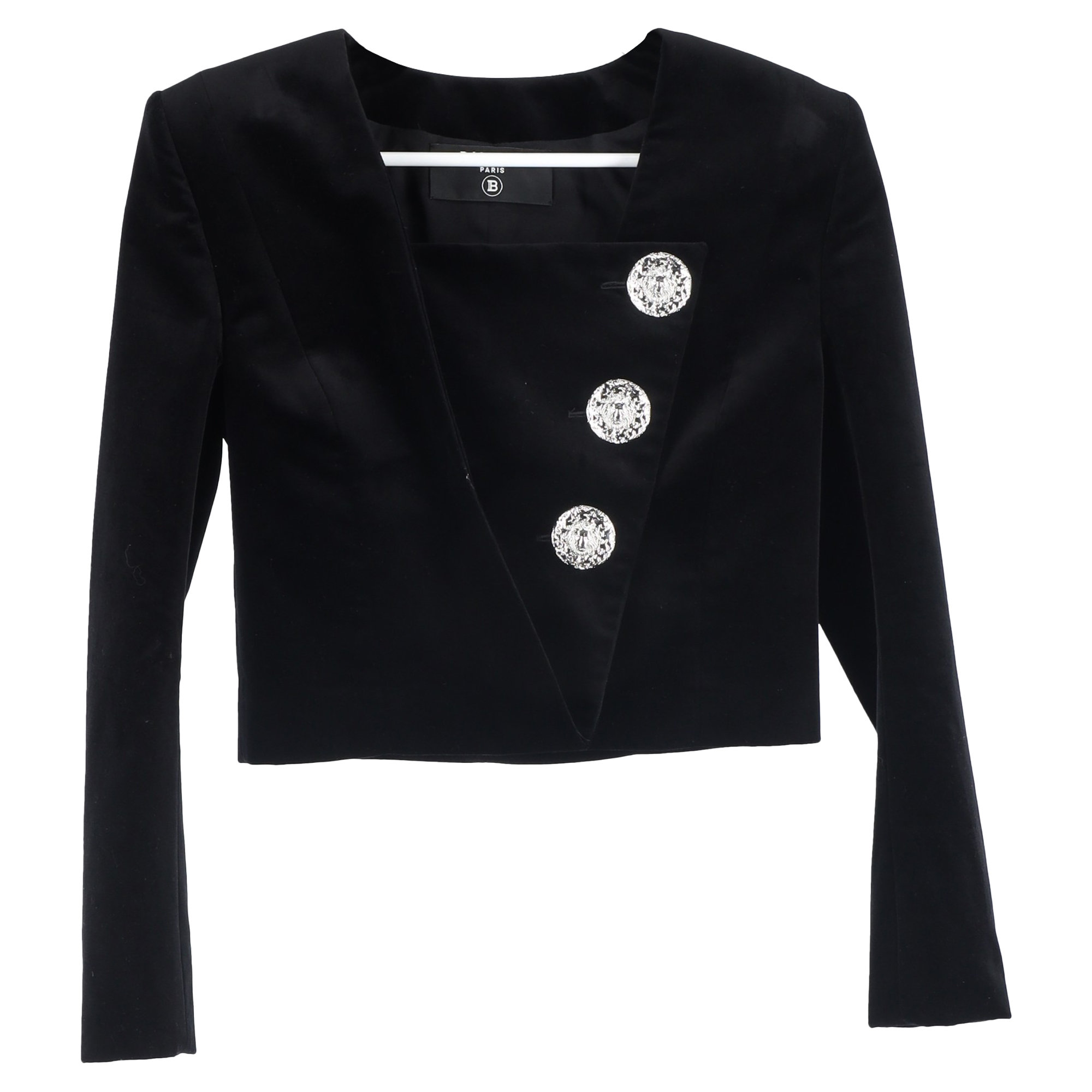 Balmain Pre-owned Womens Embellished Cropped Blazer in Black Velvet - Size X-Small