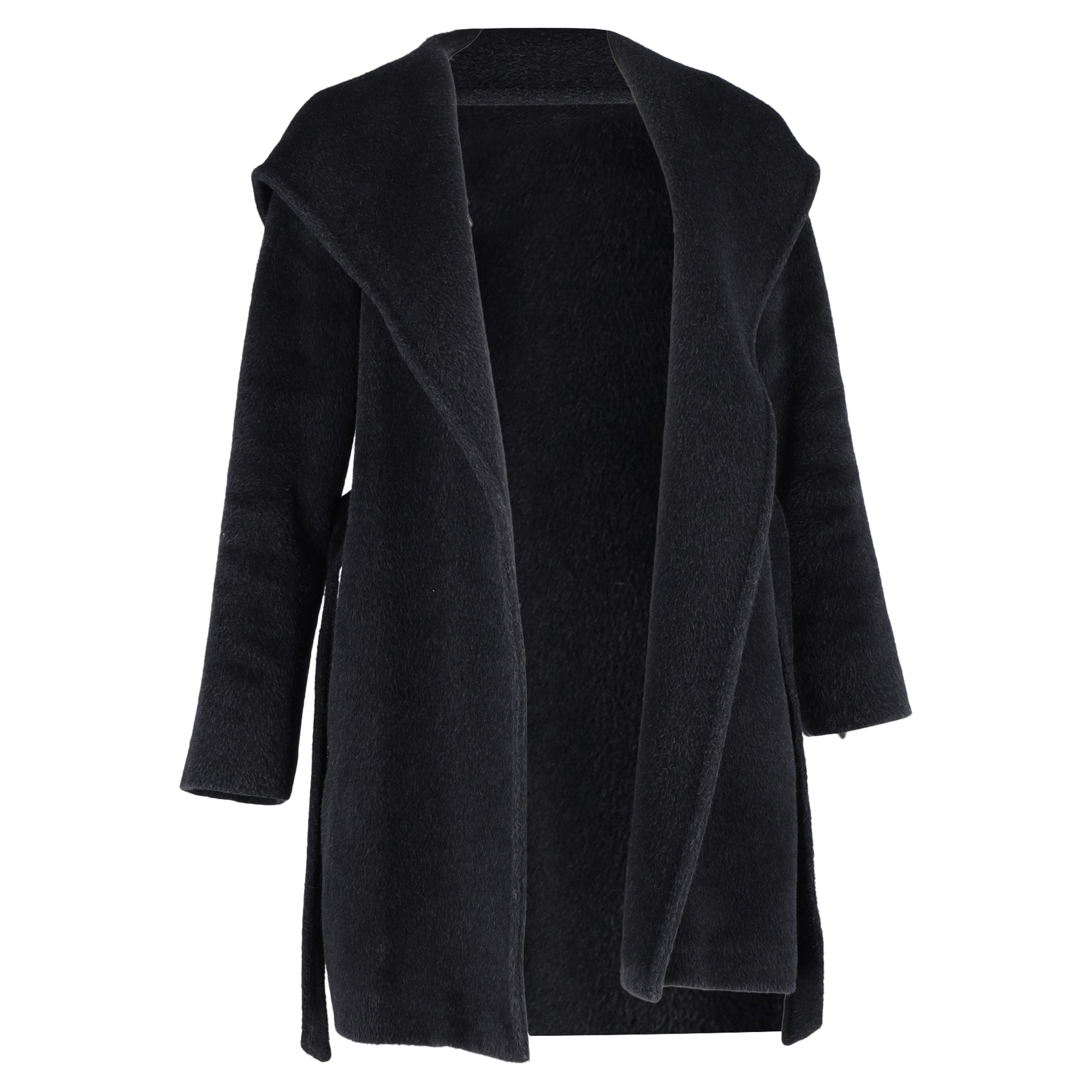 Max Mara Pre-owned Womens Max Hooded Coat with Belt in Black Wool - Size Small/Medium