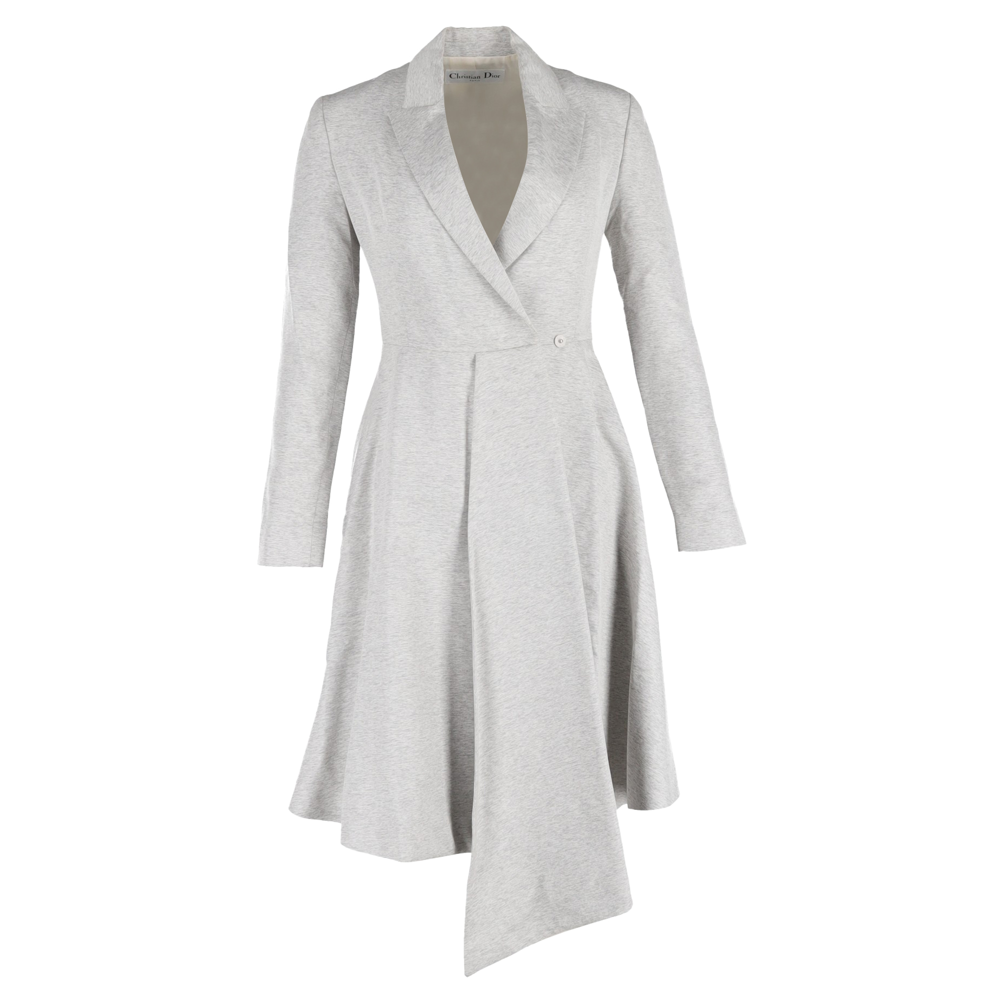 Dior Pre-owned Womens Christian Asymmetric Midi Dress Coat in Grey Wool - Size EU 36 (Womens)