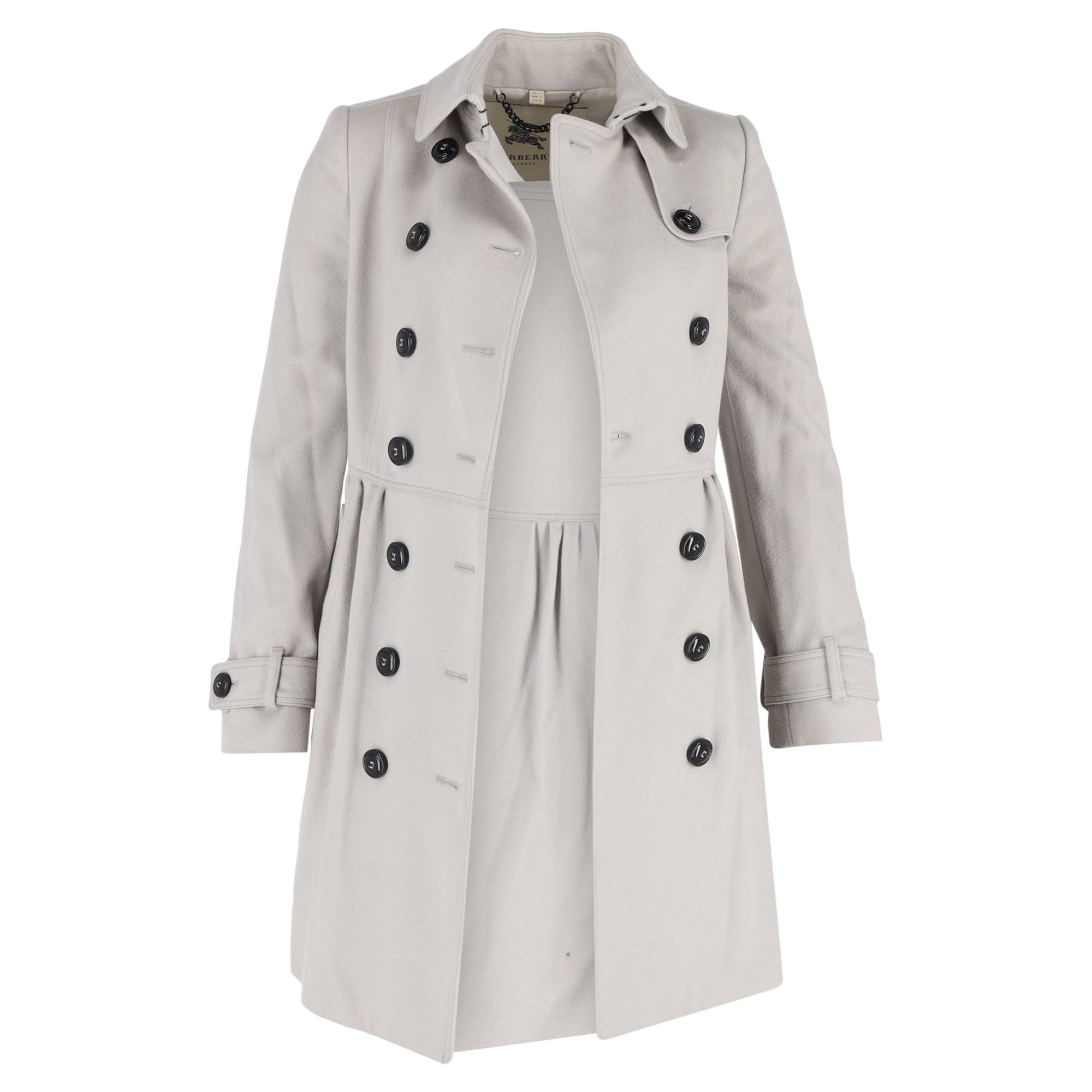 Burberry Pre-owned Womens Double Breasted Trench Jacket in Grey Cotton - Size 4 UK