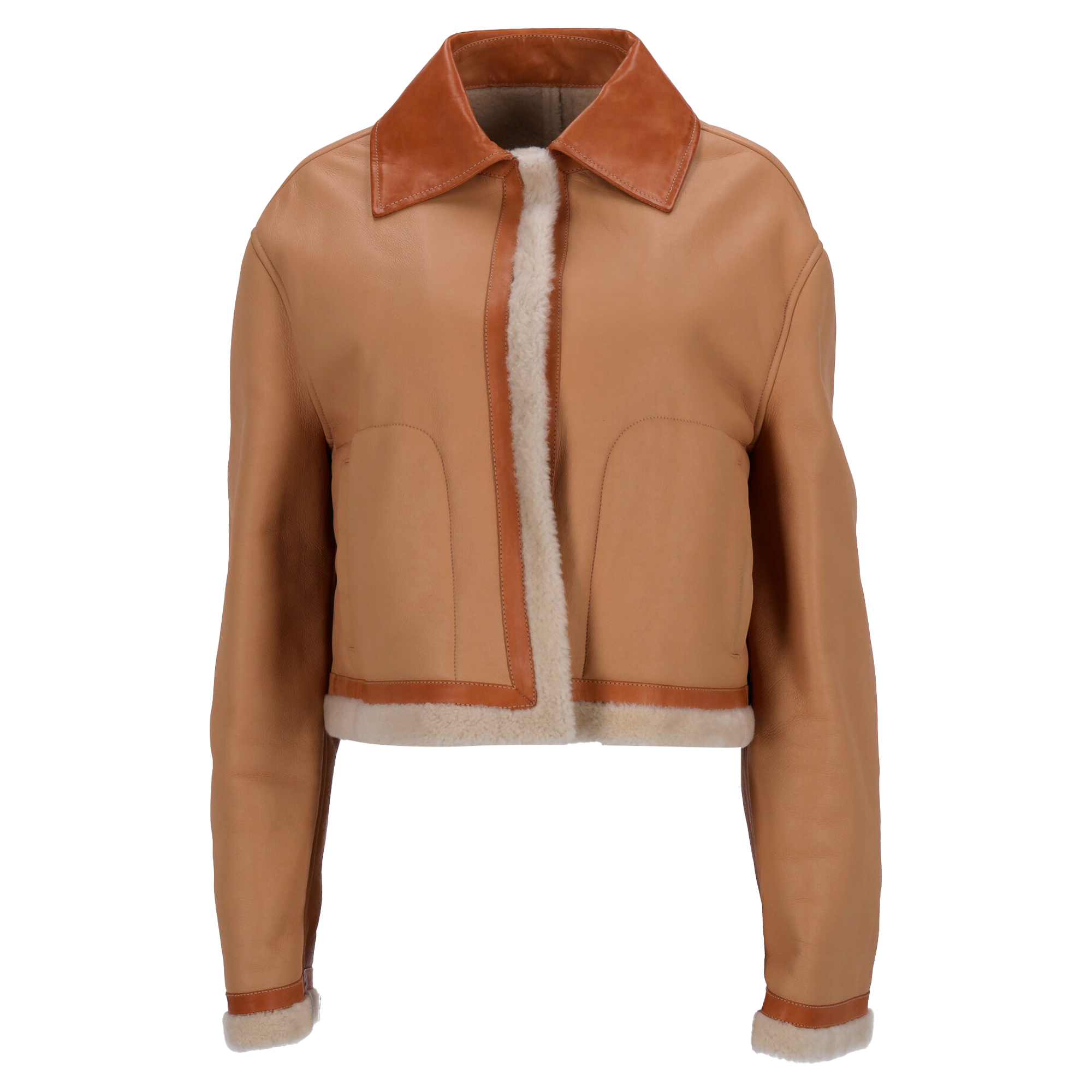 Jil Sander Pre-owned Womens Jil Fur Trim Jacket in Brown Leather Lamb Leather - Size Medium