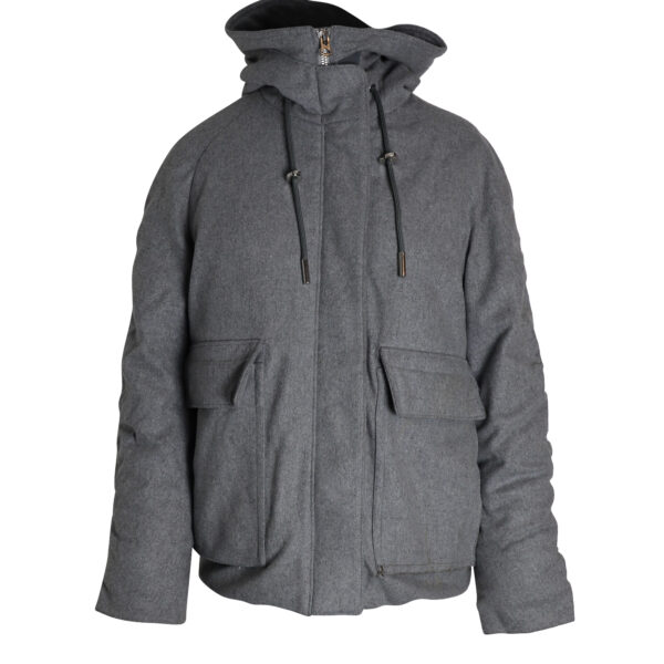 Acne Studios Pre-owned Womens Asa Puffed Hooded Winter Jacket in Grey Wool - Size EU 34 (Womens)