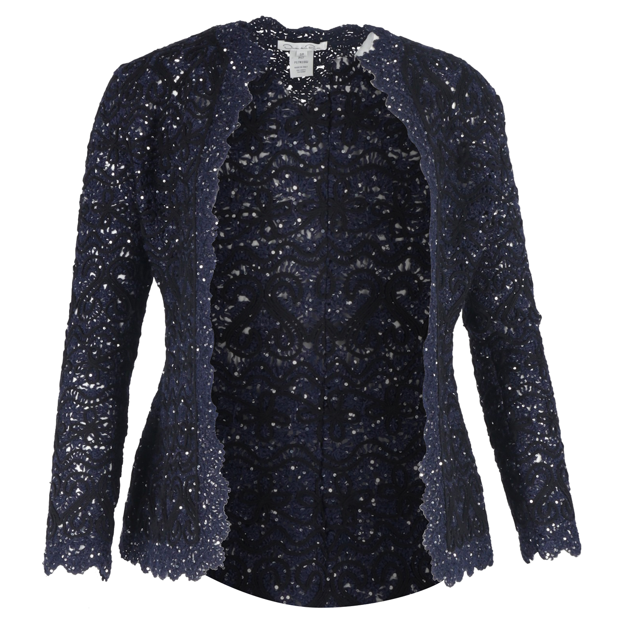 Oscar De La Renta Pre-owned Womens de la Embroidered Sequin Jacket in Navy Blue Cotton - Size Small