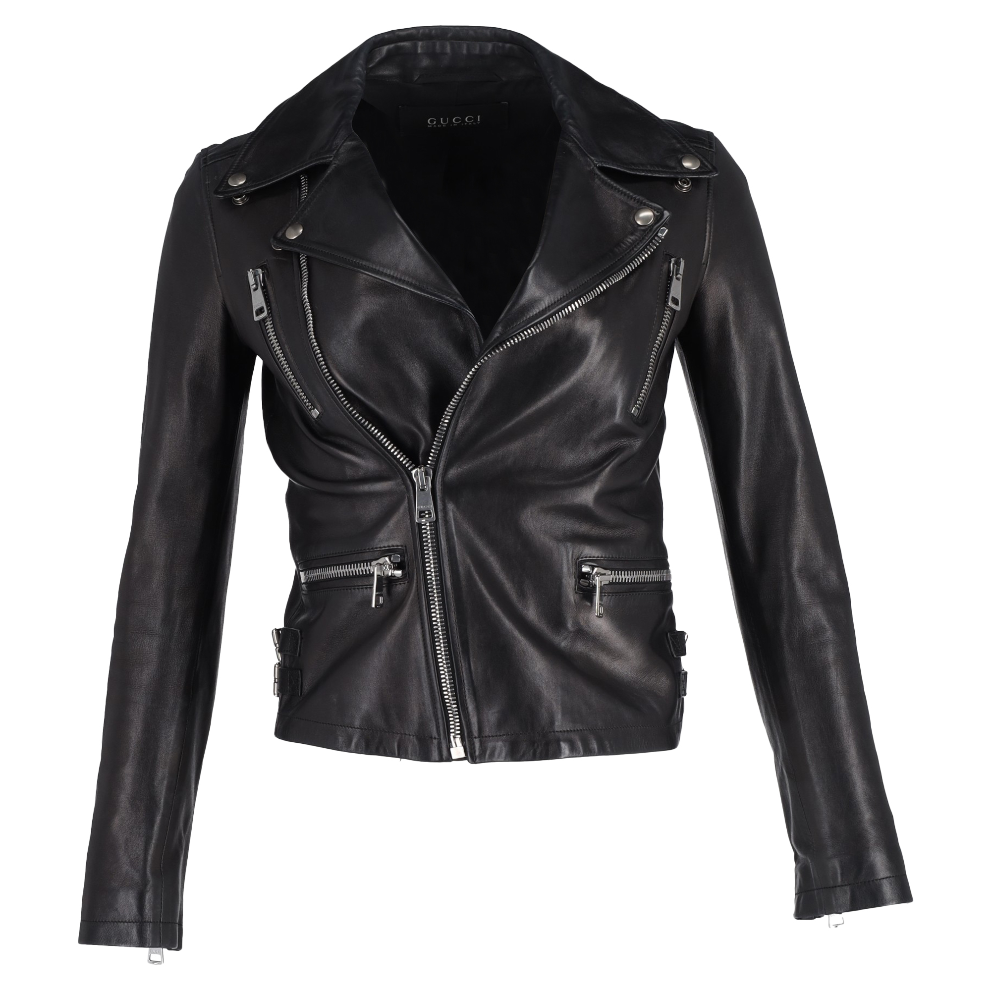 Gucci Pre-owned Womens Bird-Embroidered Biker Jacket in Black Leather - Size EU 34 (Womens)