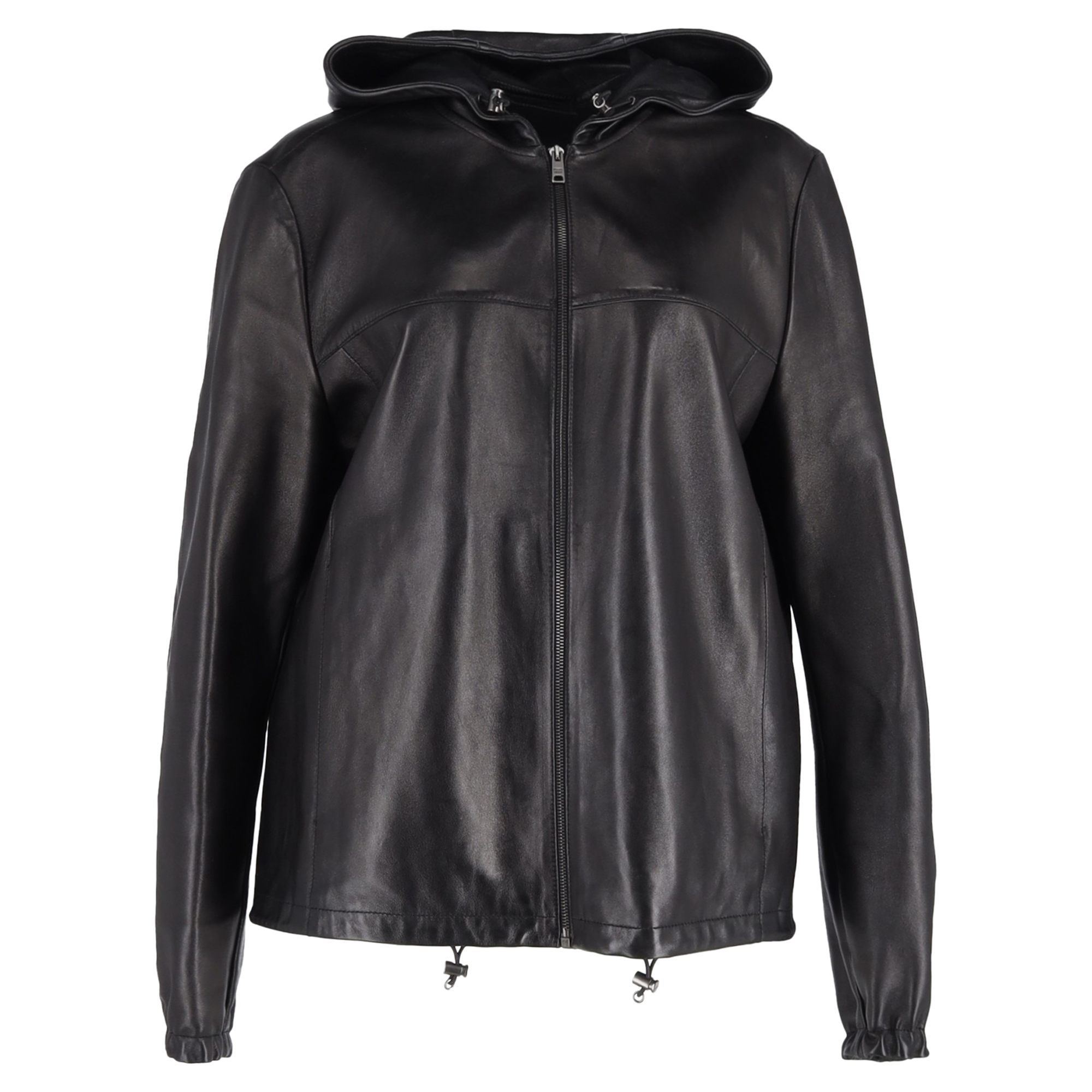 Prada Pre-owned Womens Zipped Hooded Jacket in Black Leather - Size EU 50 (Womens)