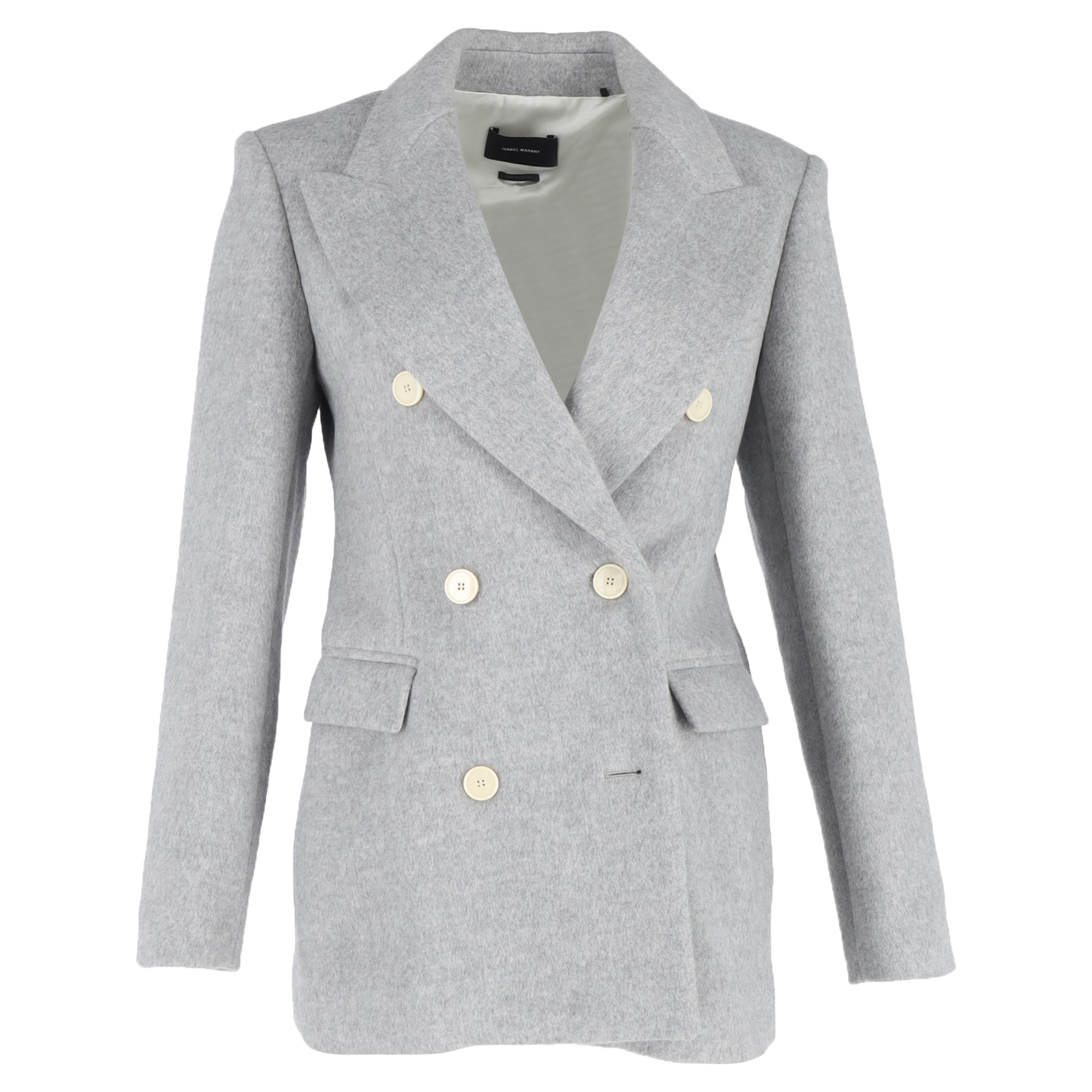 Isabel Marant Pre-owned Womens Eleyani Double-Breasted Brushed Blazer in Grey Wool - Size Small