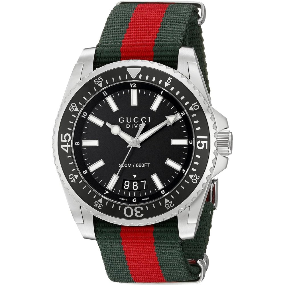 Gucci Dive Mens Watch YA136206 with Black Dial and Multicolored Bracelet - Multicolour Stainless Steel - One Size