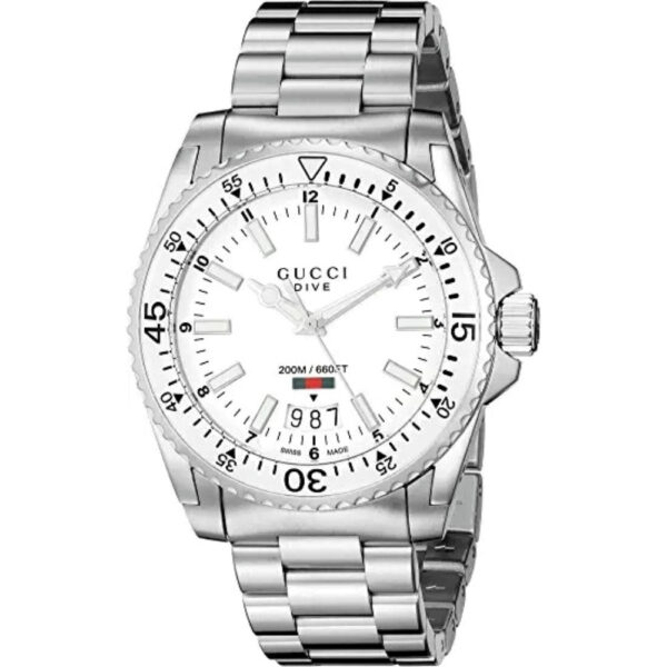 Gucci YA136302 Mens Dive Watch - 40mm Stainless Steel & 200m Water Resistant - White - One Size