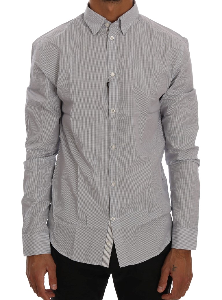 Frankie Morello Mens Striped Longsleeve Dress Shirt - Light Grey Cotton - Size X-Large