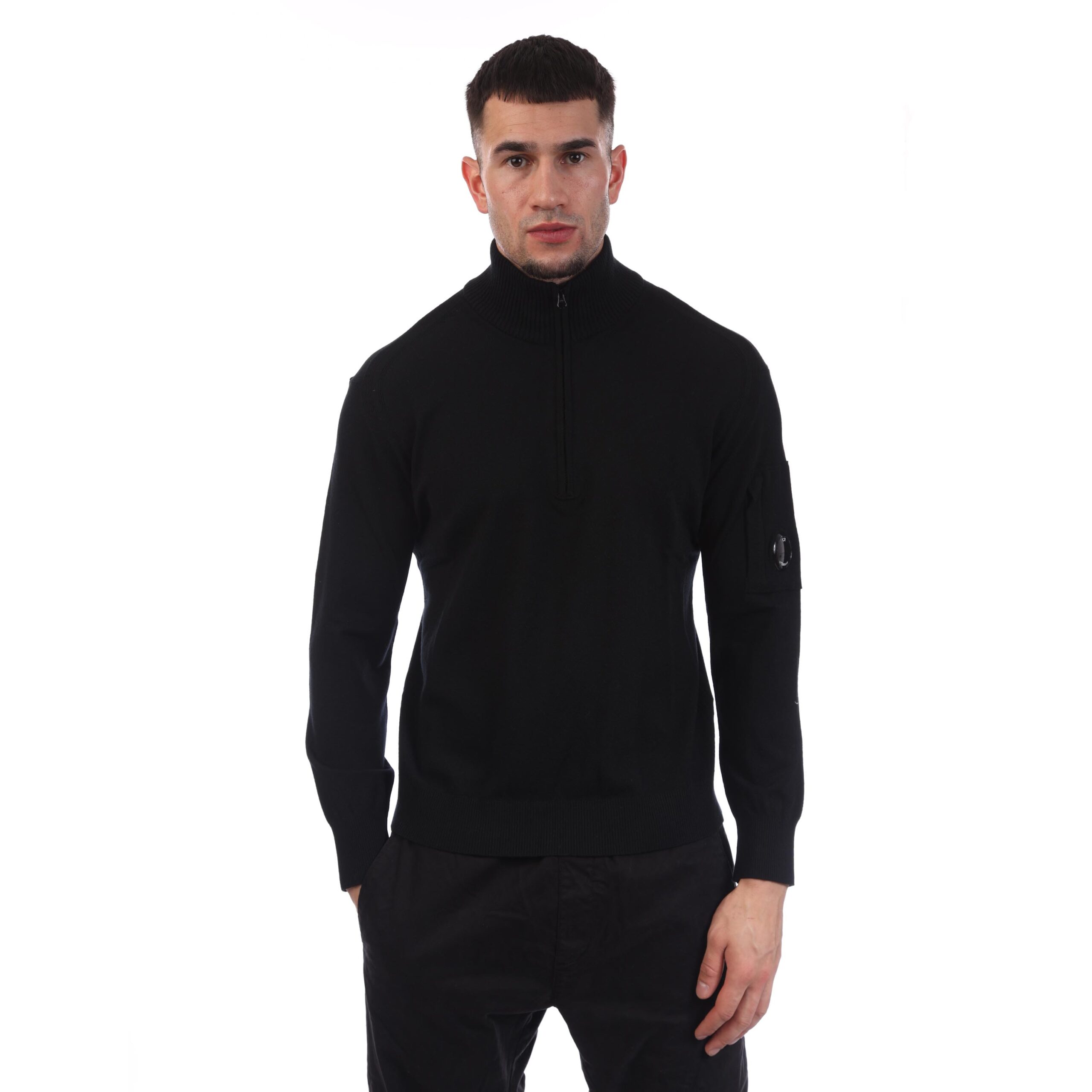 C.P. Company Mens Extrafine Merino Wool Half-Zip Sweater in Black - Size Large