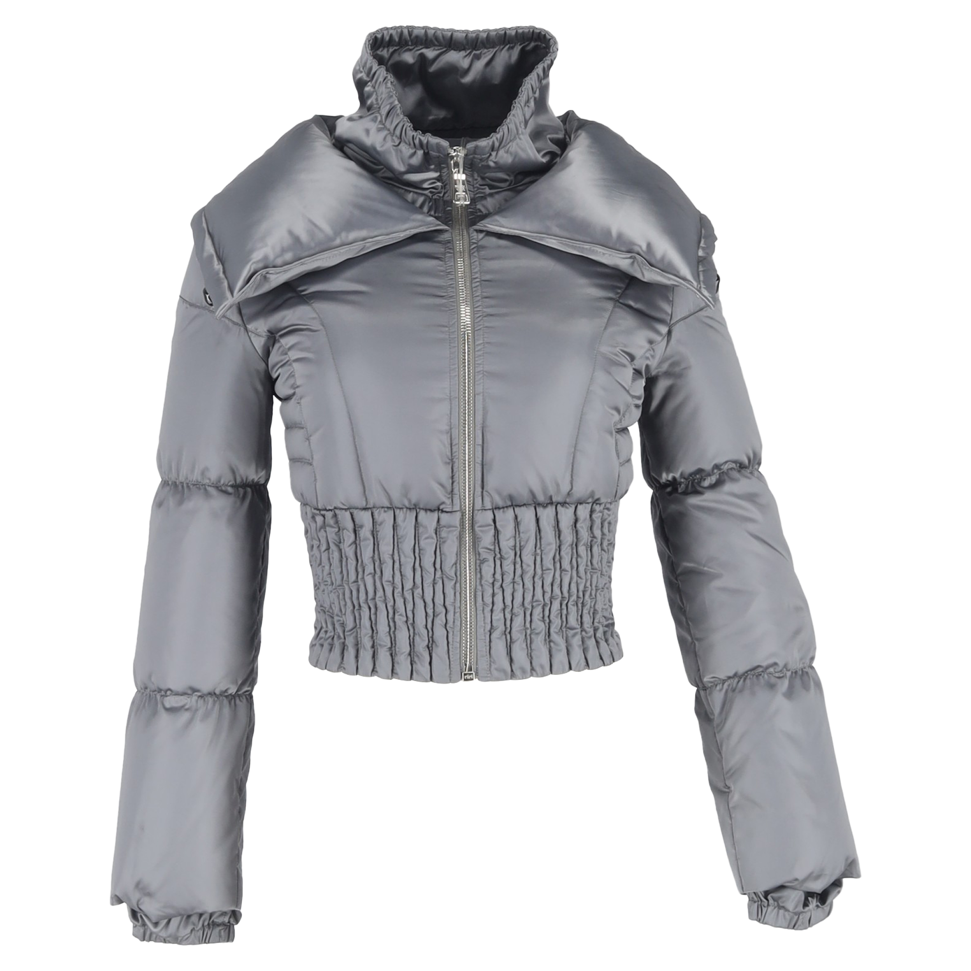 Prada Pre-owned Womens Zipped Oversized Collar Down Jacket in Grey Polyamide Nylon - Size EU 34 (Womens)