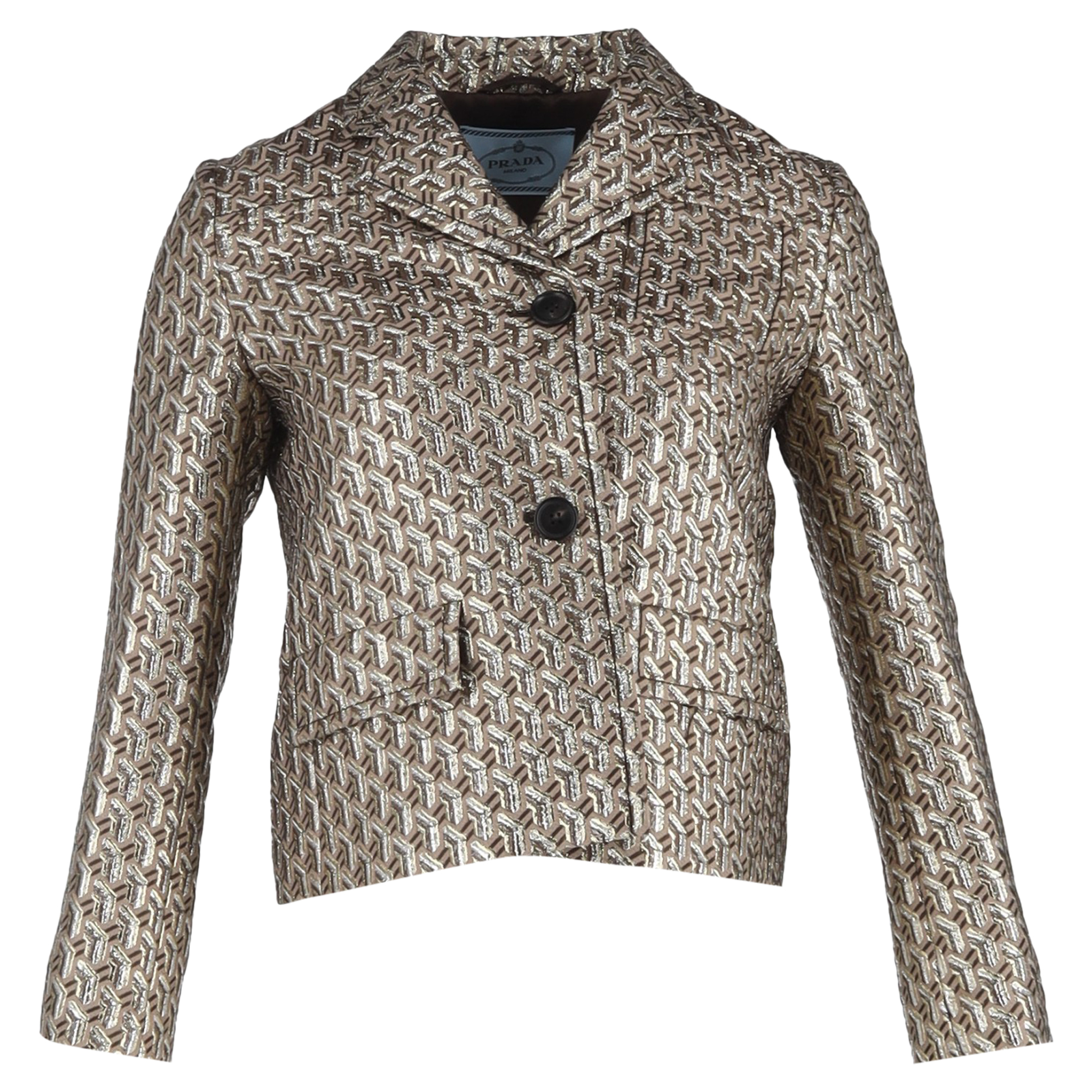 Prada Pre-owned Womens Single-Breasted Patterned Blazer in Metallic Gold - Size EU 40 (Womens)