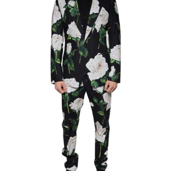 Dolce & Gabbana Mens Rose Print Suit Floral Design - Black Cotton - Size EU 50 (Mens)