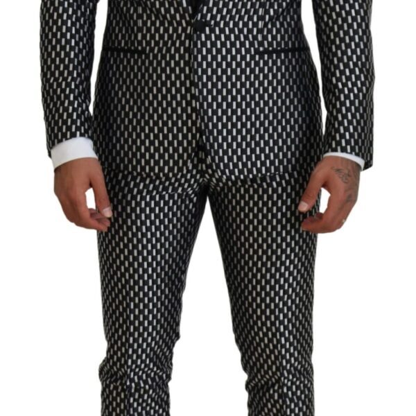 Dolce & Gabbana Mens Geometric Pattern Slimfit Suit - Black Silk - Size EU 44 (Mens)