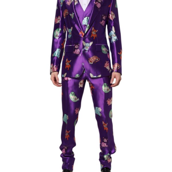 Dolce & Gabbana Mens Cartoon Animal Print Suit - Purple Silk - Size EU 48 (Mens)