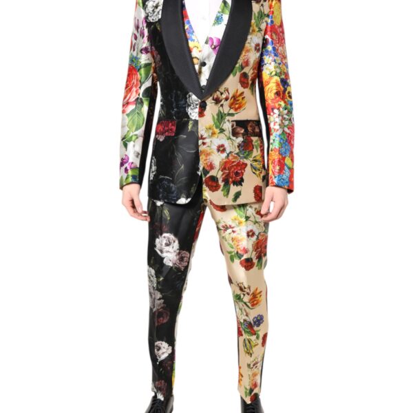 Dolce & Gabbana Mens Floral Print Suit Twopiece - Black Silk - Size EU 48 (Mens)