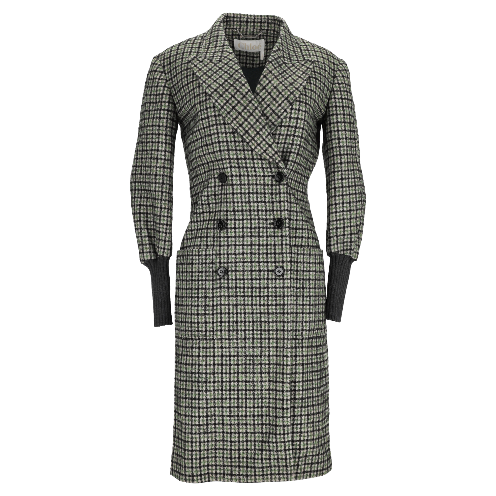 Chloe Pre-owned Womens Chloé Check-Pattern Double-Breasted Coat in Multicolor Wool - Multicolour - Size IT 36 (Womens)