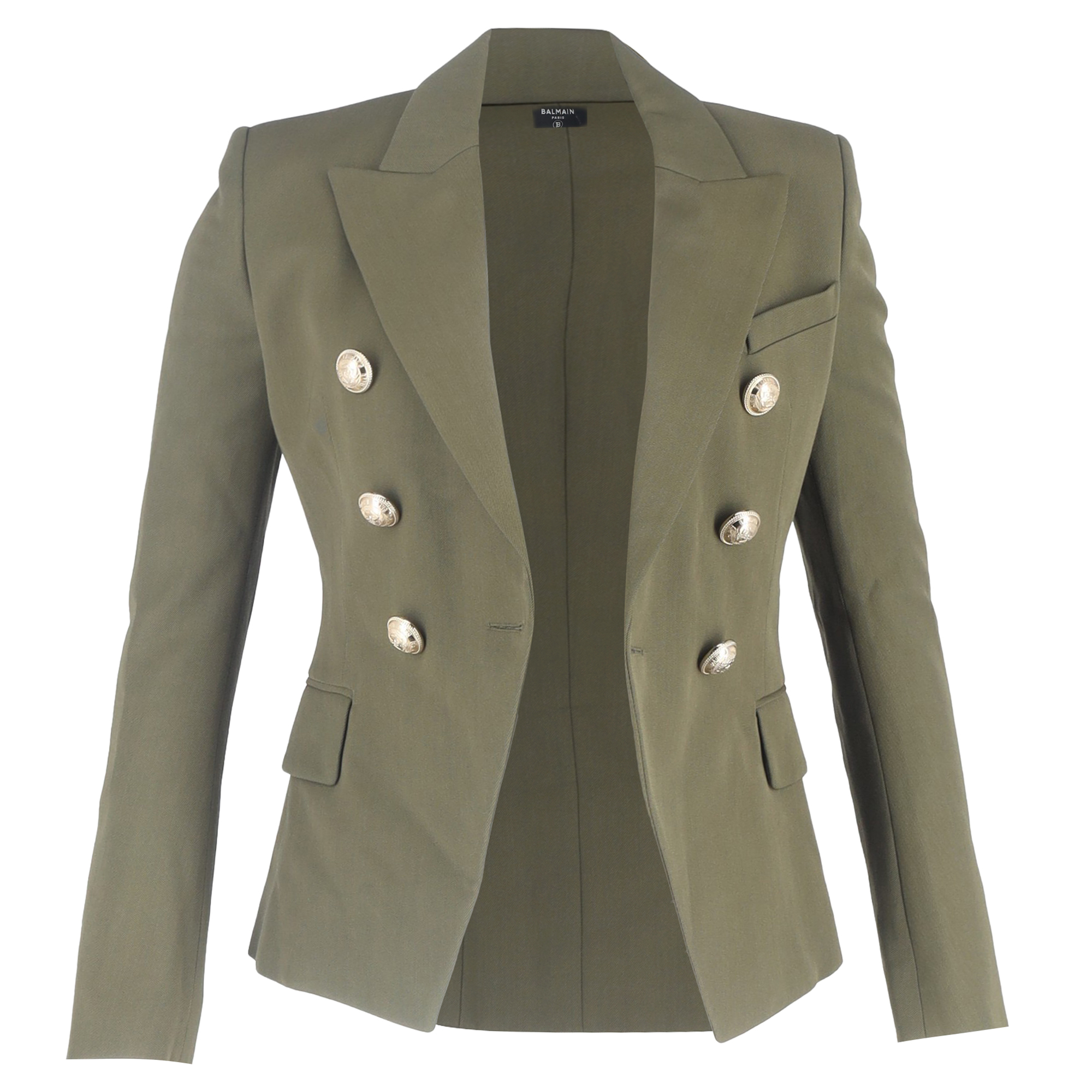 Balmain Pre-owned Womens Double-Breasted Blazer with Pockets in Olive Wool - Size EU 36 (Womens)