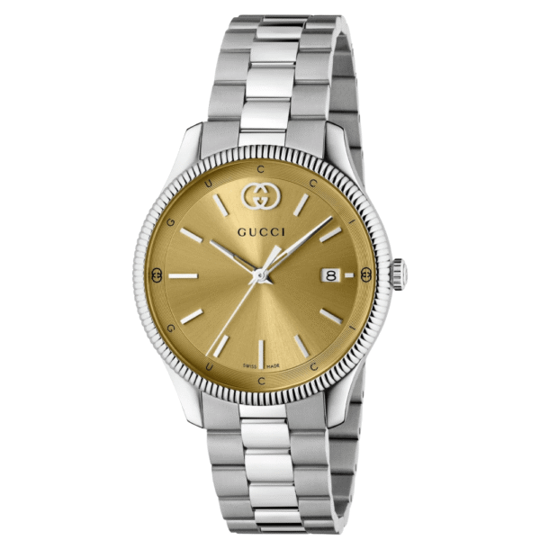 Gucci Mens YA1264234 G-Timeless Gold Dial Unisex Watch - Silver Stainless Steel - One Size