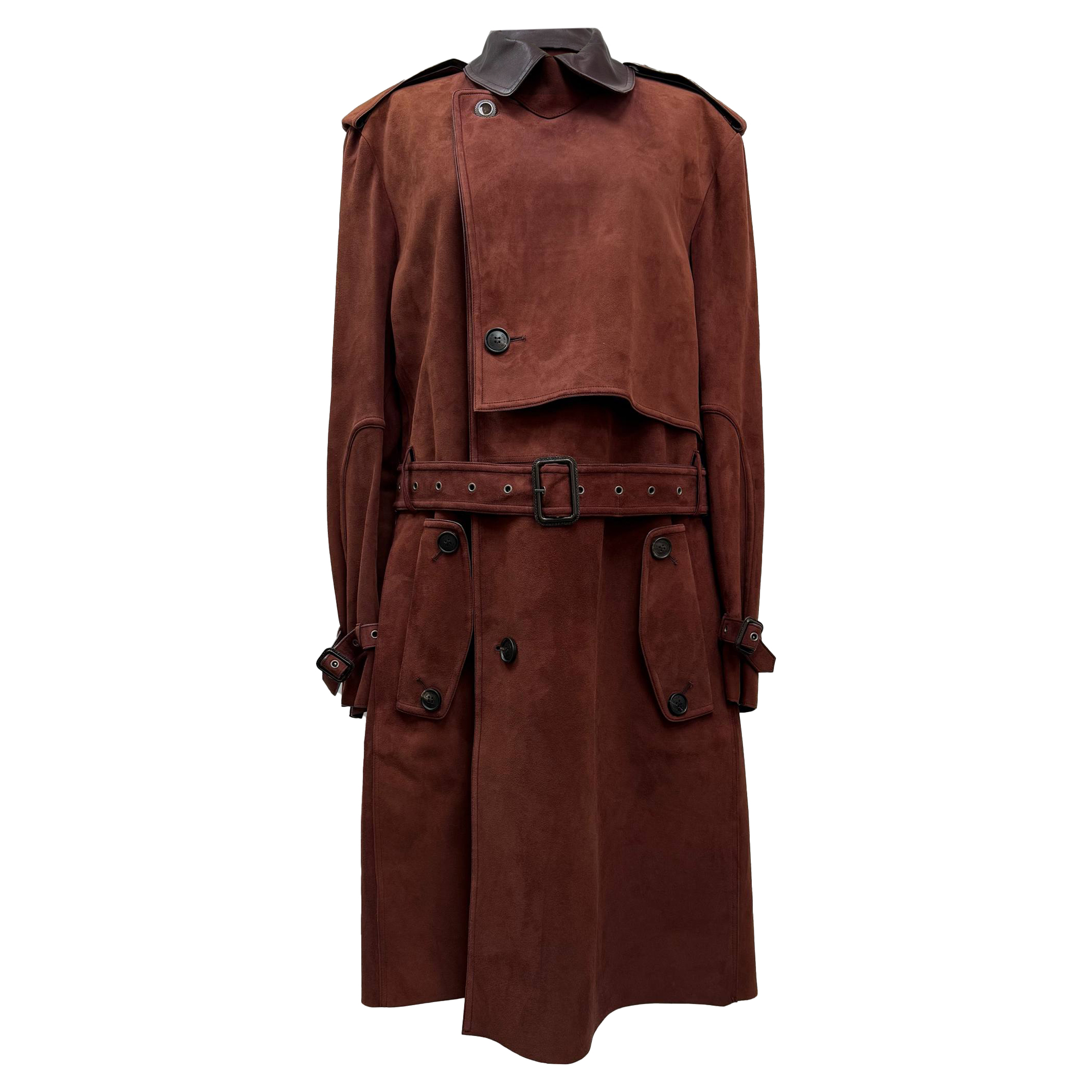 Etro Pre-owned Womens Belted Trench Coat in Brown Suede - Mocha - Size EU 42 (Womens)