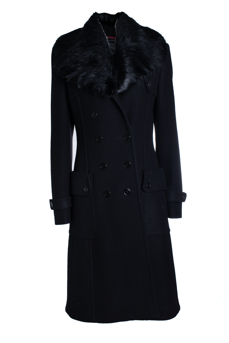 Burberry Pre-owned Womens black wool trenchcoat with fur collar - Size EU 38 (Womens)