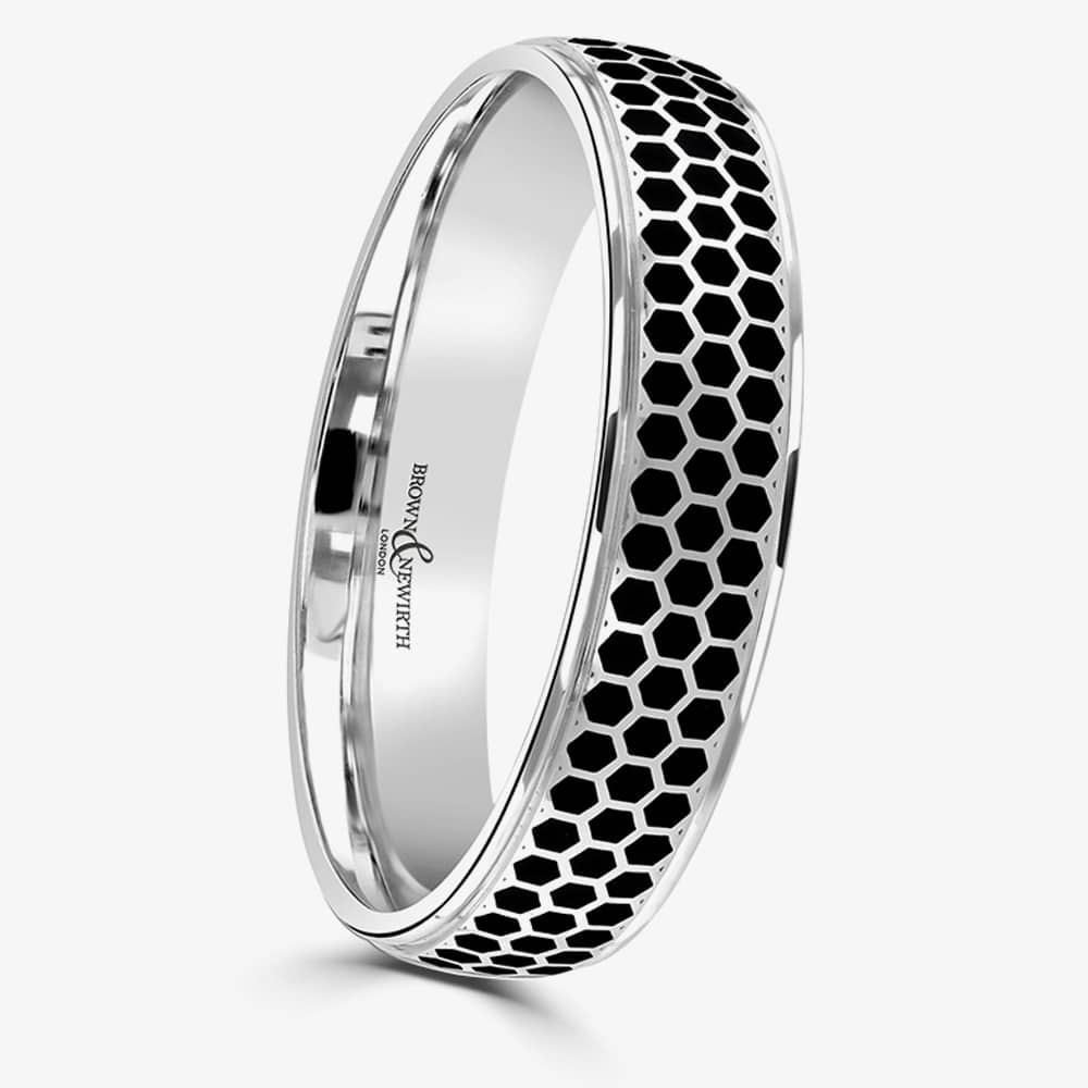 Brown & Newirth Geo Platinum Black Ceramic Honeycomb 5mm Ring C6ZNP52 5.0 PLT S