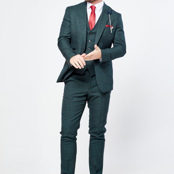 Caridi Olive Check Three Piece Suit