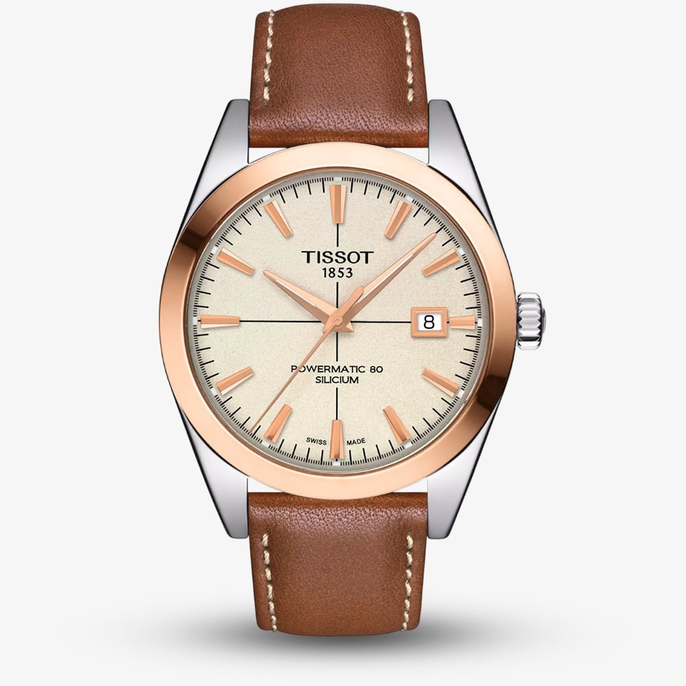 Tissot Gentleman 18k Rose Gold Powermatic 80 Silicium Leather Strap Watch T927.407.46.261.00