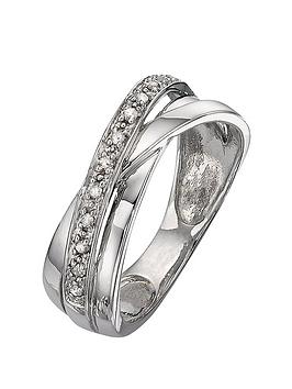 Love Diamond 9 Carat White Gold 8 Point Diamond Crossover Band Ring